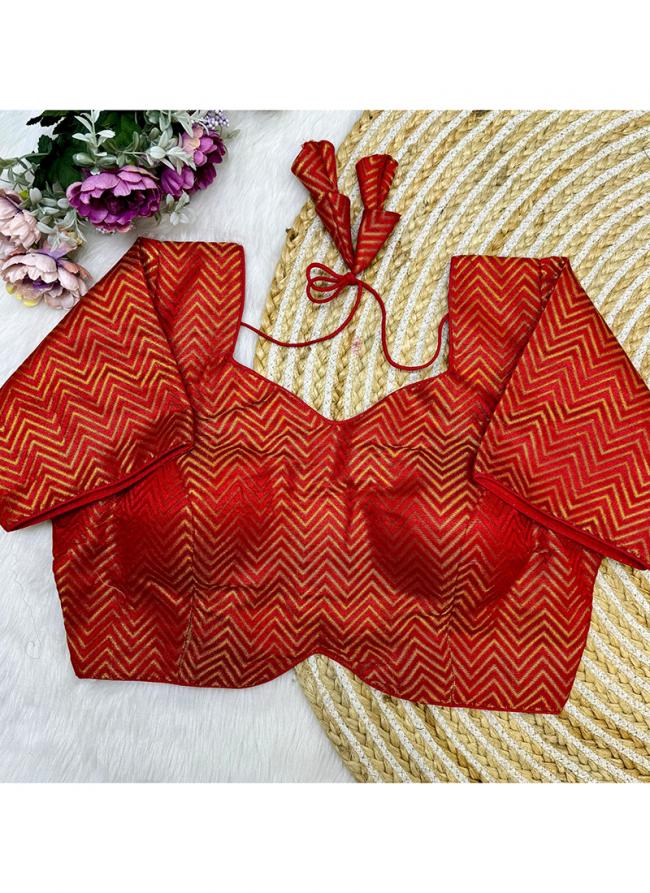 Banarasi Silk Hot Red Traditional Wear Jacquard Blouse